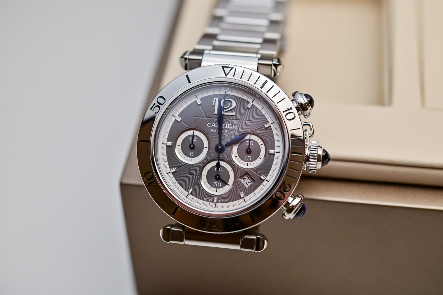 Cartier Style Portugieser Chrono 92 Grey Dial / Rubber detail 2