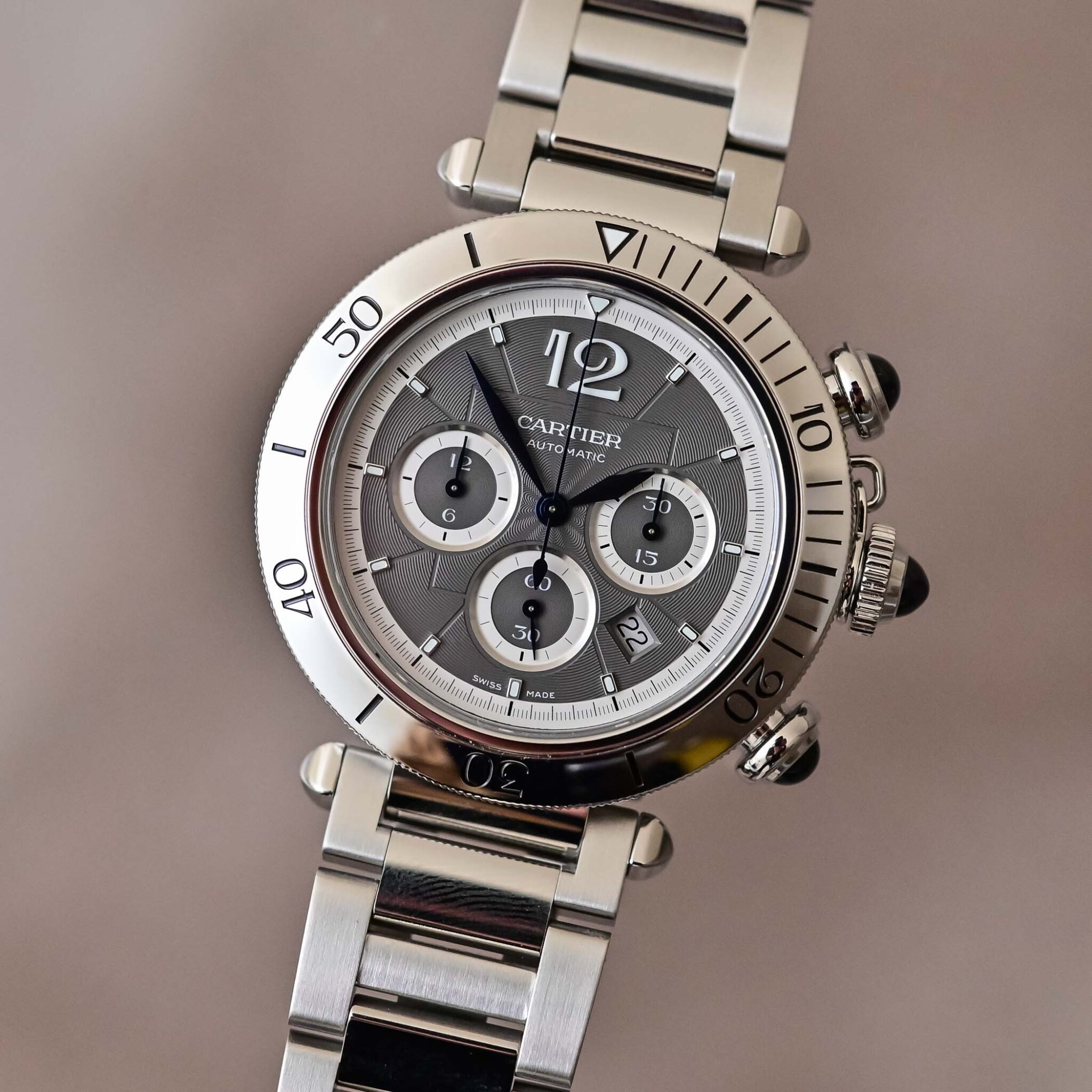 Cartier Style Portugieser Chrono 92 Grey Dial / Rubber detail 3