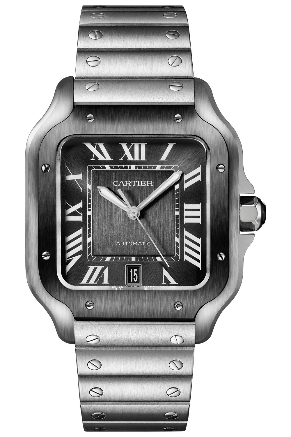 Cartier Style Santos Medium ADLC Steel / Black detail 2