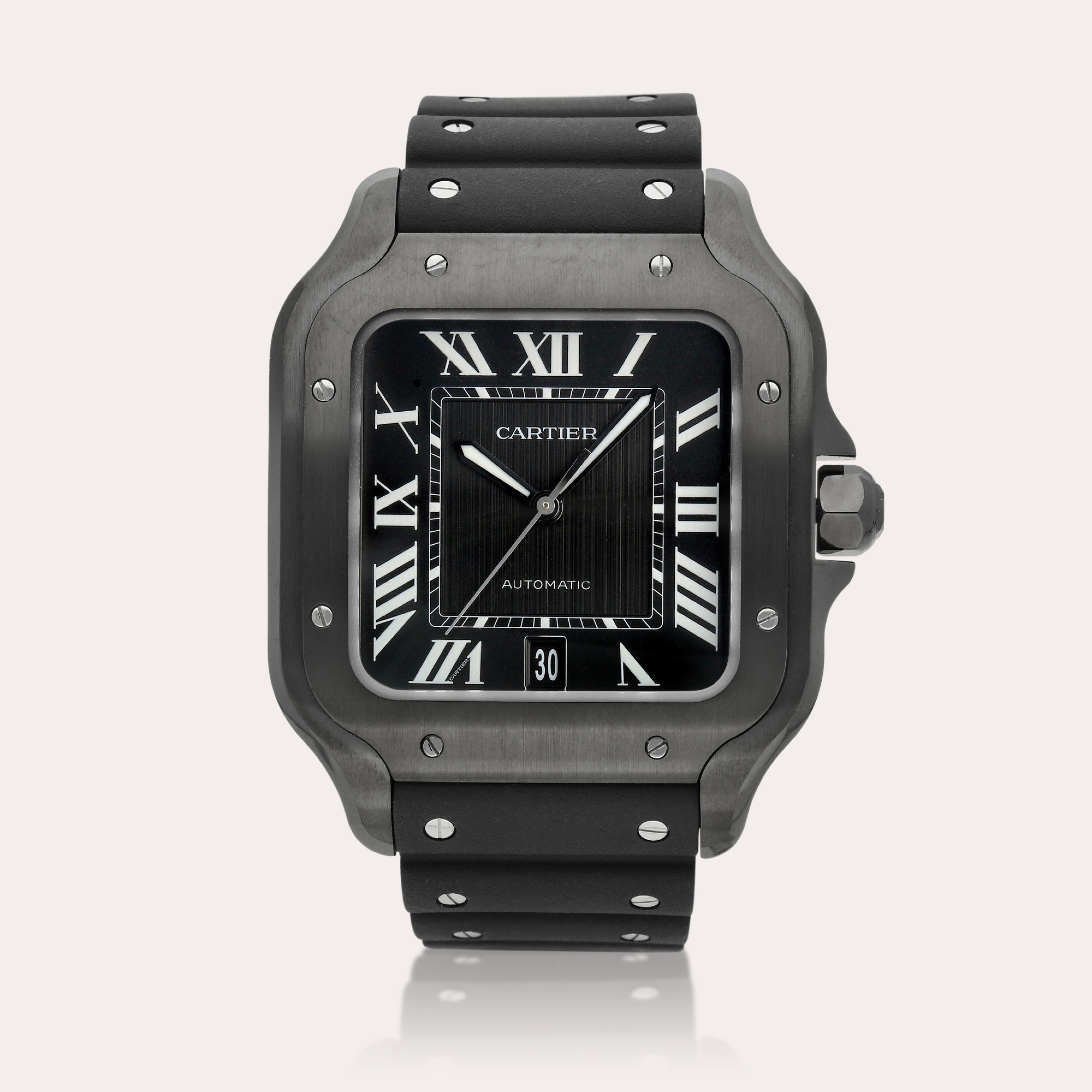 Cartier Style Santos Medium ADLC Steel / Black detail 3