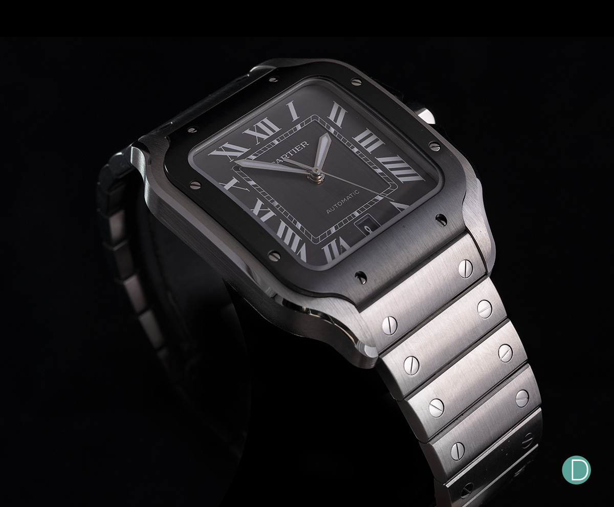 Cartier Style Santos Medium ADLC Steel / Black detail 4