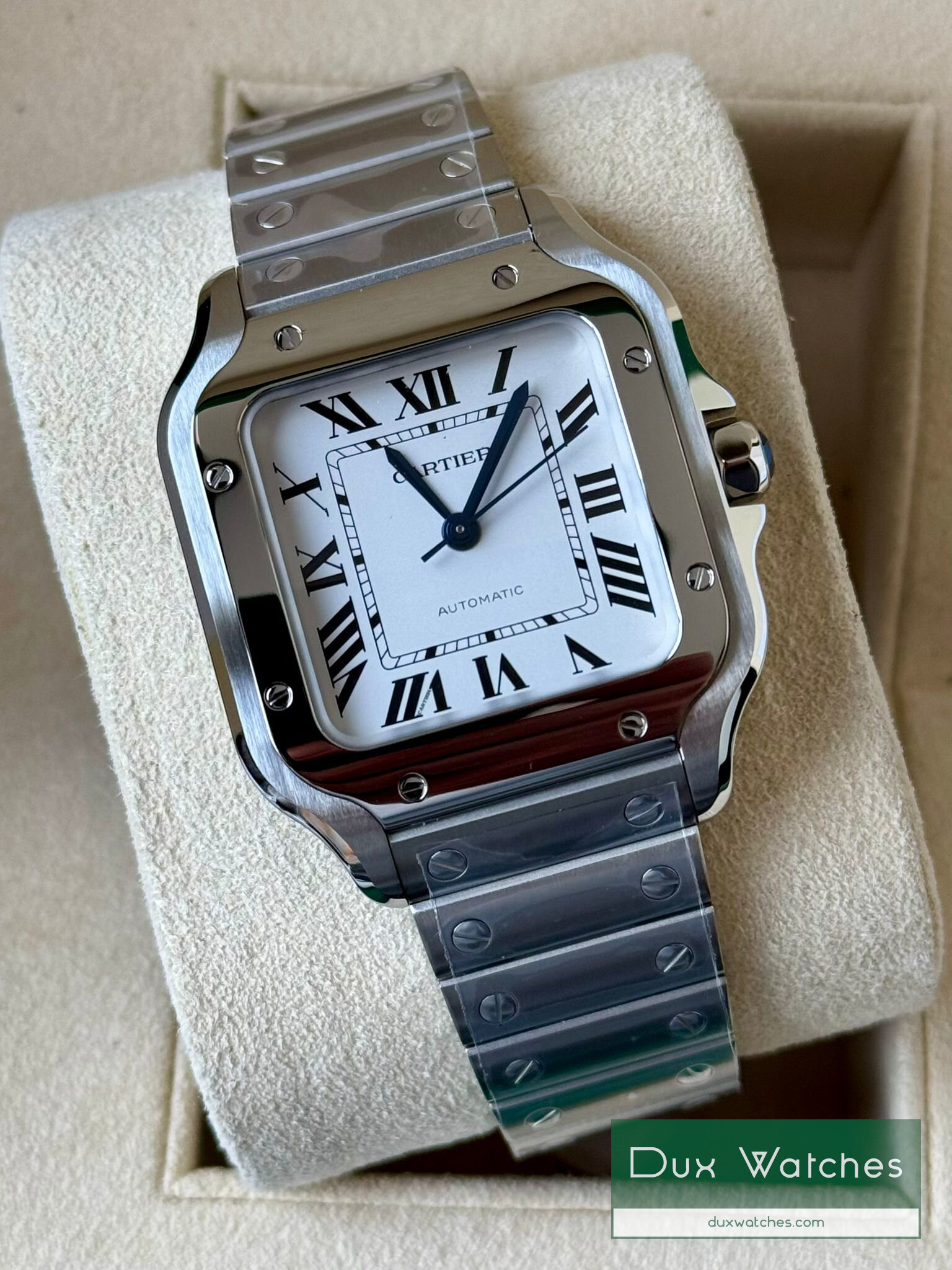 AP Style Santos Medium 203 Silver Dial / Leather detail 2