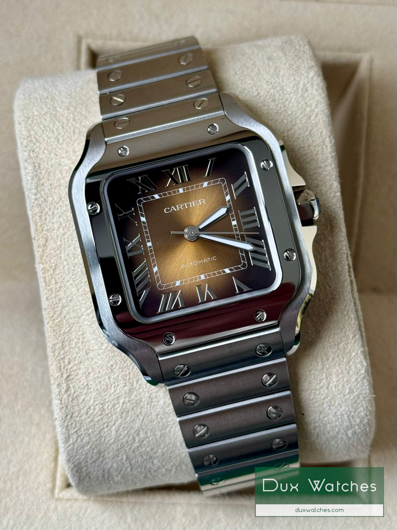 AP Style Santos Medium 203 Silver Dial / Leather detail 3