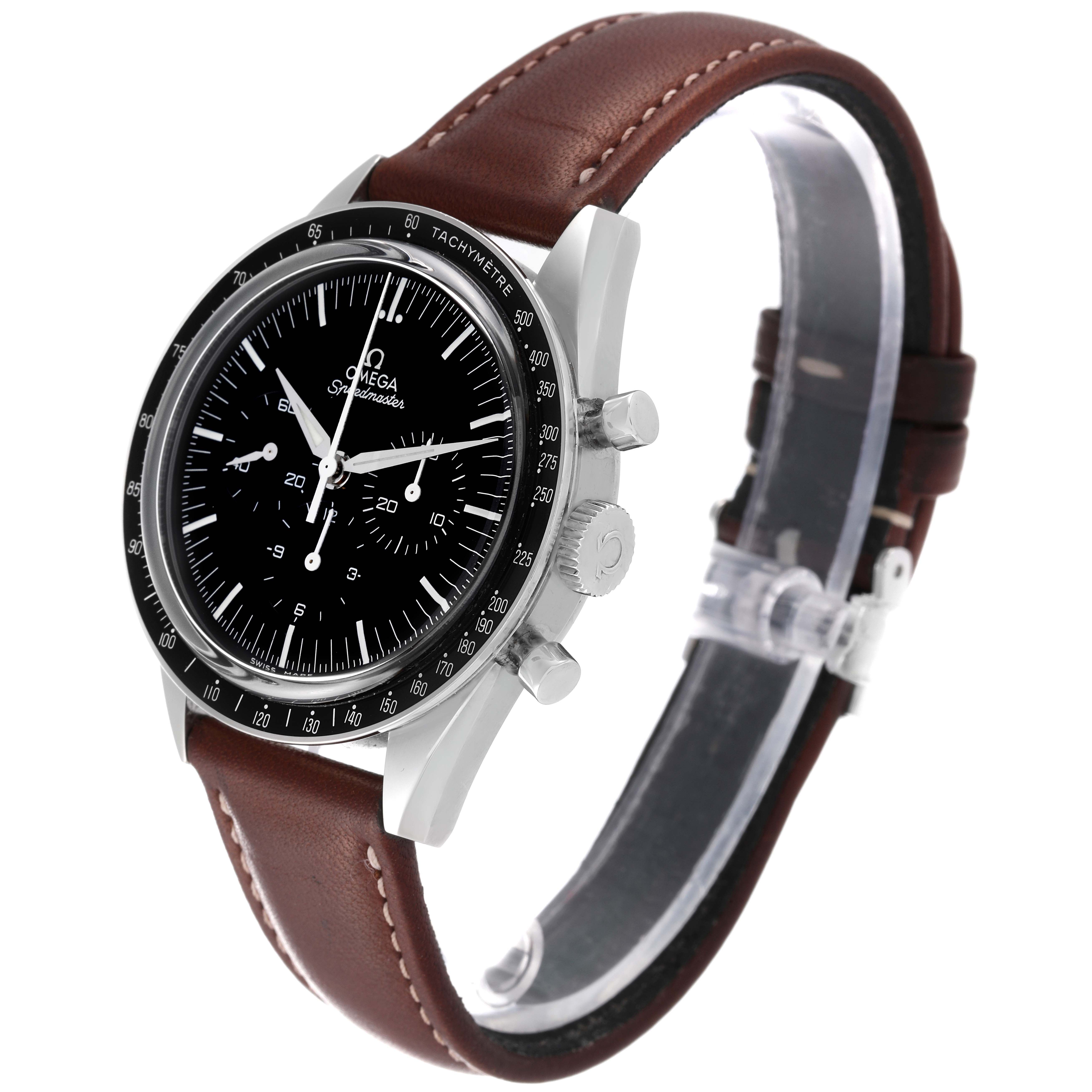 Cartier Style Speedmaster Moonwatch 167 Silver Dial / Leather detail 2