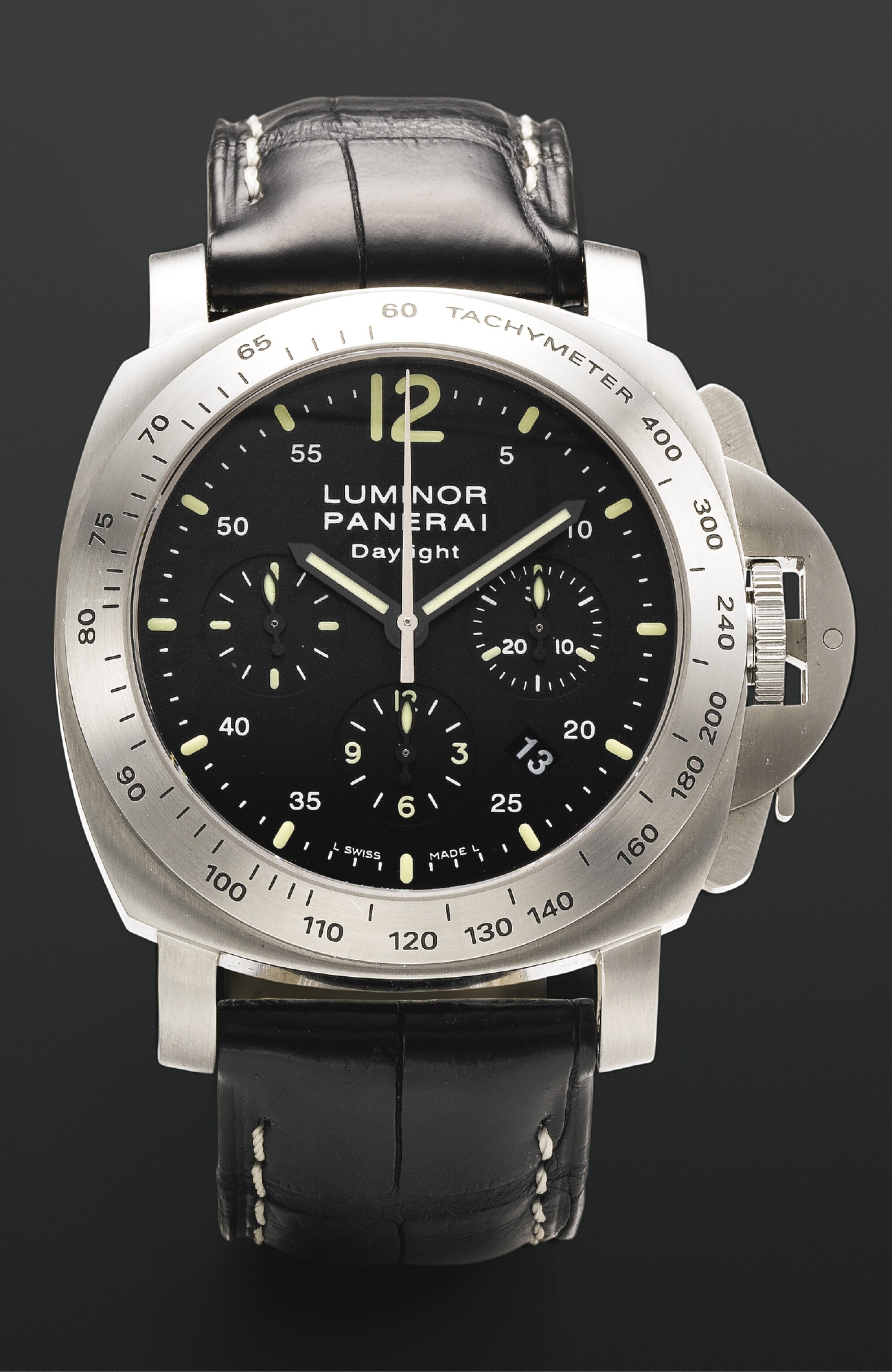Panerai Style Carrera Chrono 194 Silver Dial / Leather detail 2