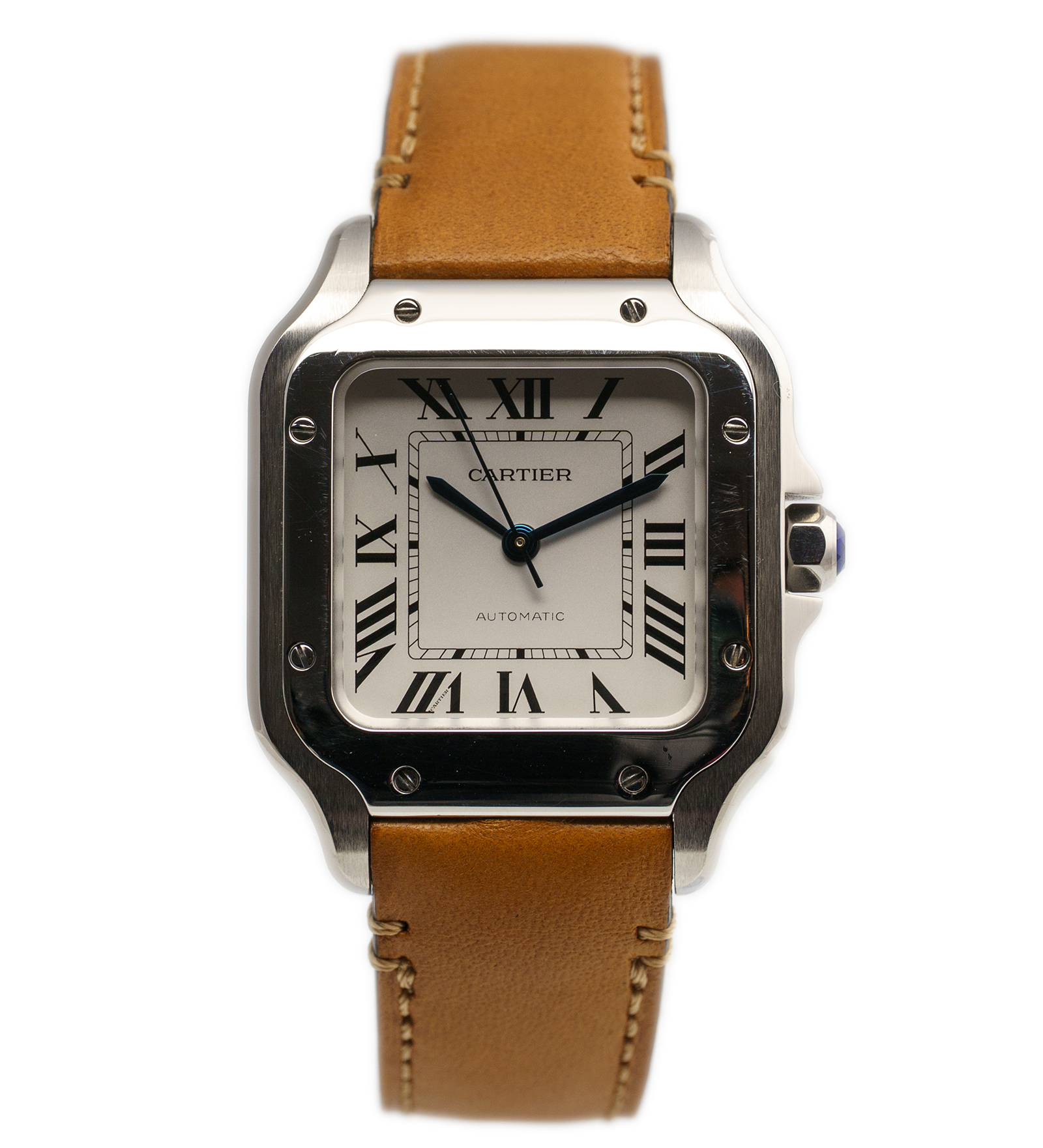 AP Style Santos Medium 203 Silver Dial / Leather detail 4