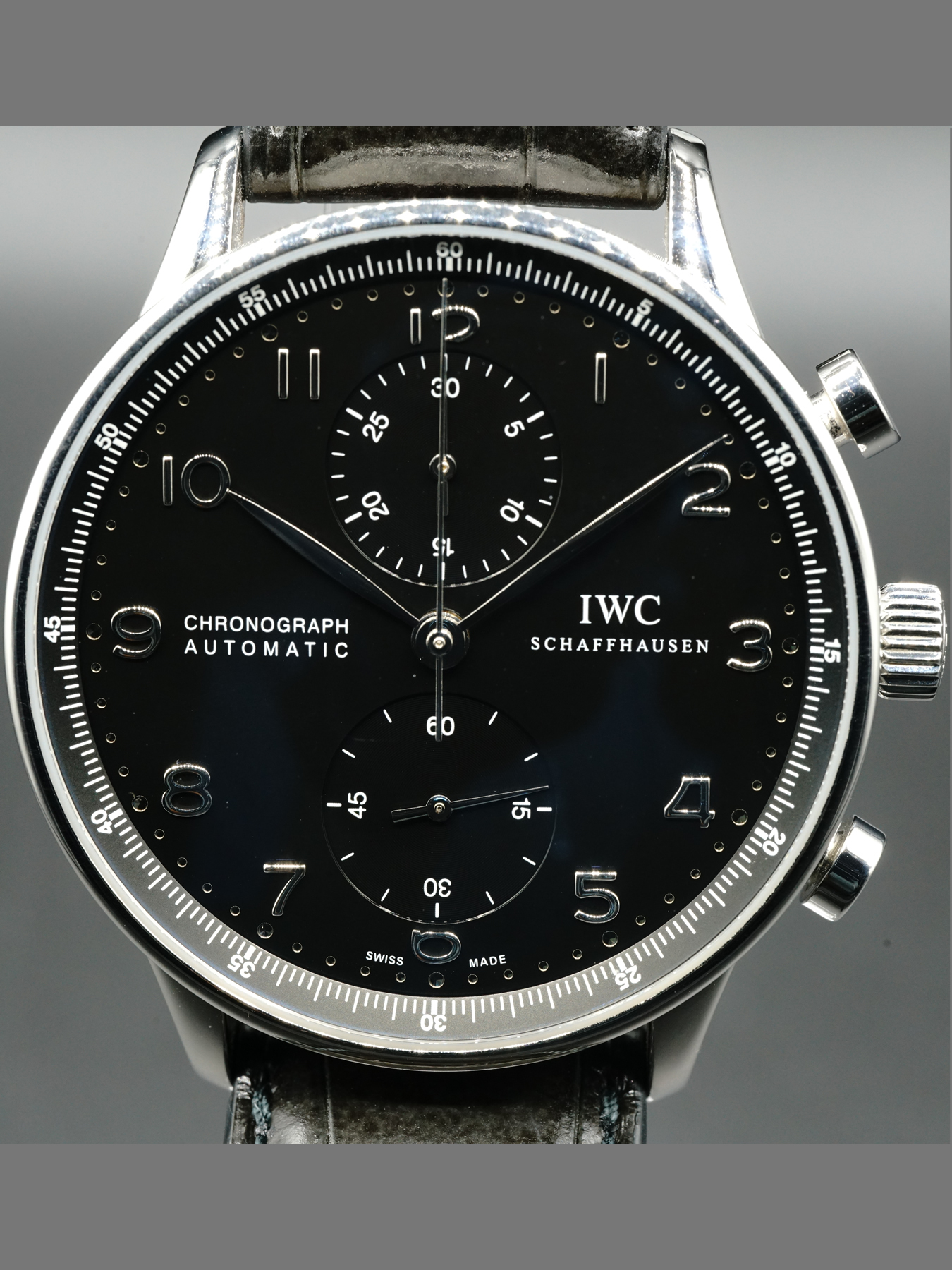 Rolex Style Portugieser Chrono 220 Black Dial / Steel detail 4